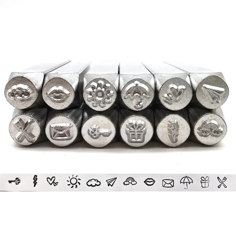 6mm Tasarım Desen Metal Damga Takı Delme Aracı Deri Ahşap Gümüş Baskı DIY Sembol Damgalama Boşlukları Zanaat Çelik Stamper