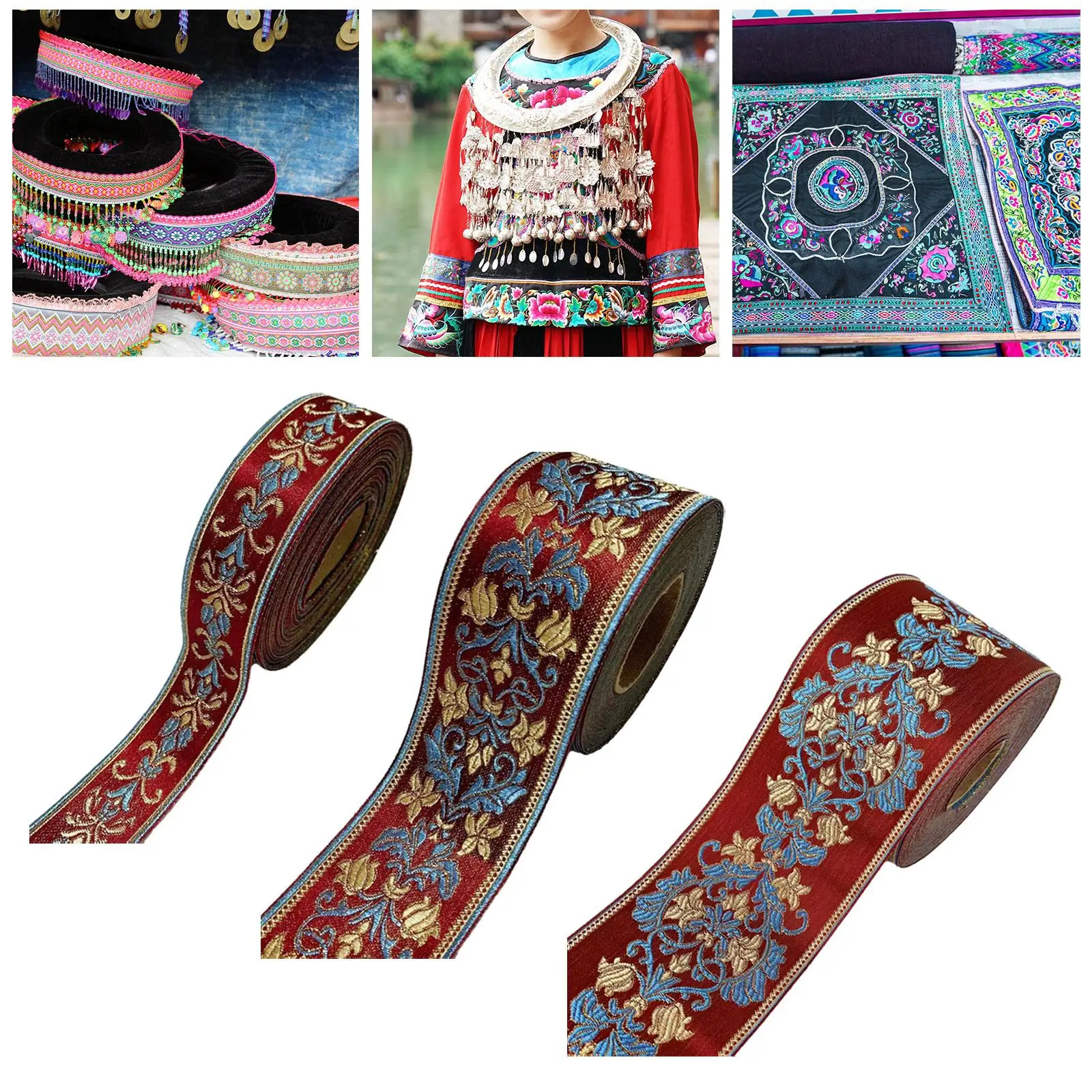 Etnik Jakarlı Şerit Dekorasyon El Sanatları DIY Dikiş Şerit Jakarlı Perde Şerit Elbise Placemats Mont Giyim Gömlek