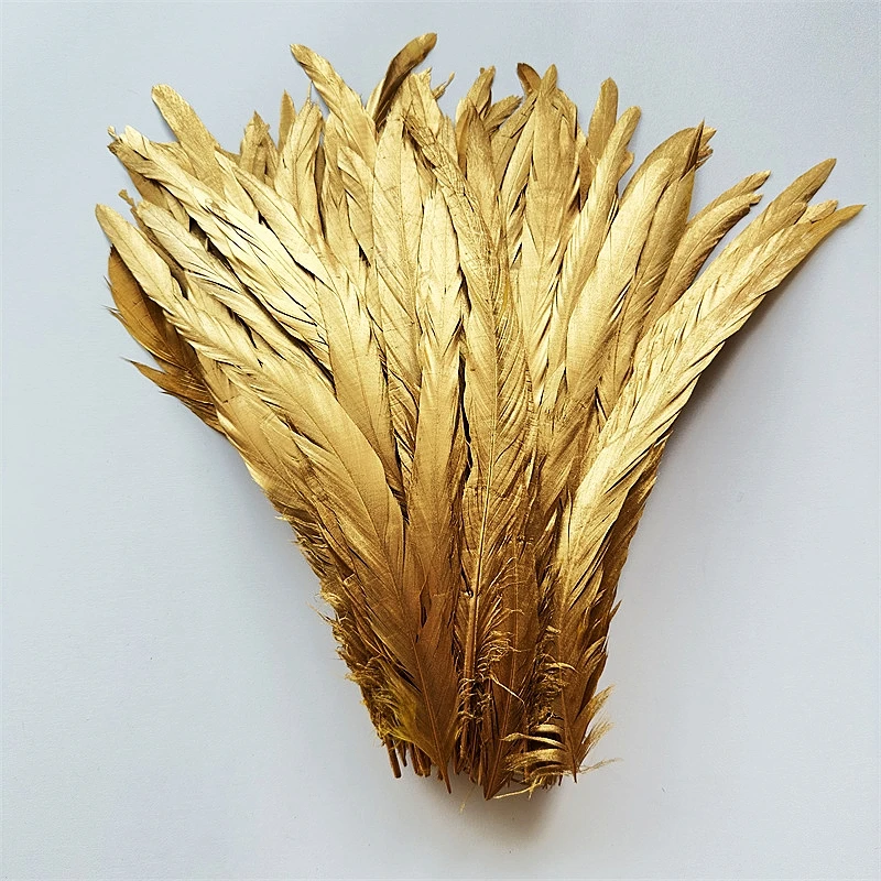 Altın Kaz Horoz Kuyruk Tüyleri El Sanatları için Tüy Altın Kaz 25-30cm Tavuk Tüyü DIY Dikiş Giyim Parti Süslemeleri