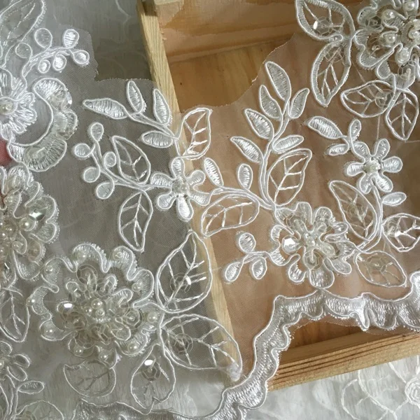 1 metre 21 cm boncuklu Fildişi, beyaz Kumaş Çiçek Venise Venedik Dantel Trim Aplike Dikiş Craft için Düğün Aralık. SC036'NIN