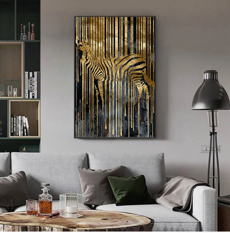 Soyut Sanat Altın Zebra İskandinav Tuval Boyama Modern Posterler ve Baskılar İskandinav Cuadros Duvar sanat resmi Oturma Odası için