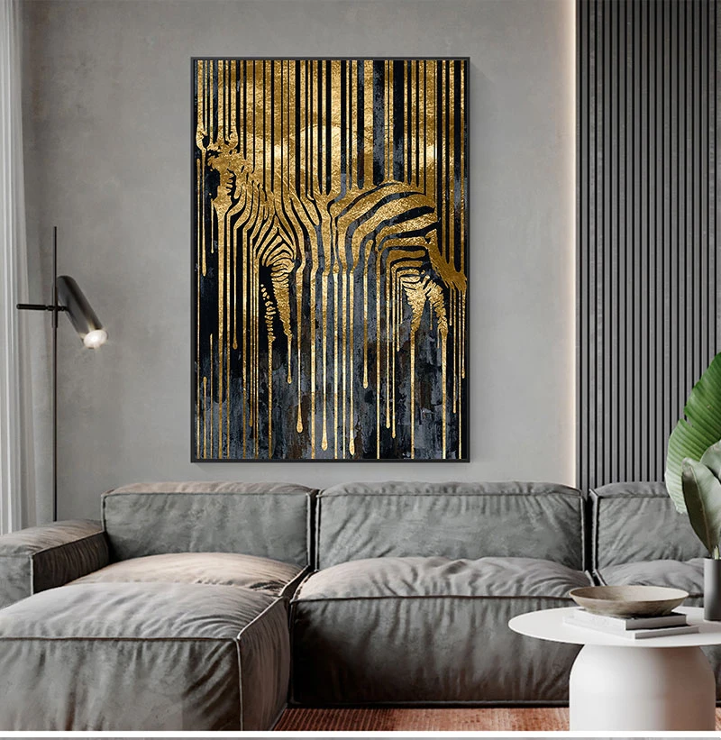 Soyut Sanat Altın Zebra İskandinav Tuval Boyama Modern Posterler ve Baskılar İskandinav Cuadros Duvar sanat resmi Oturma Odası için