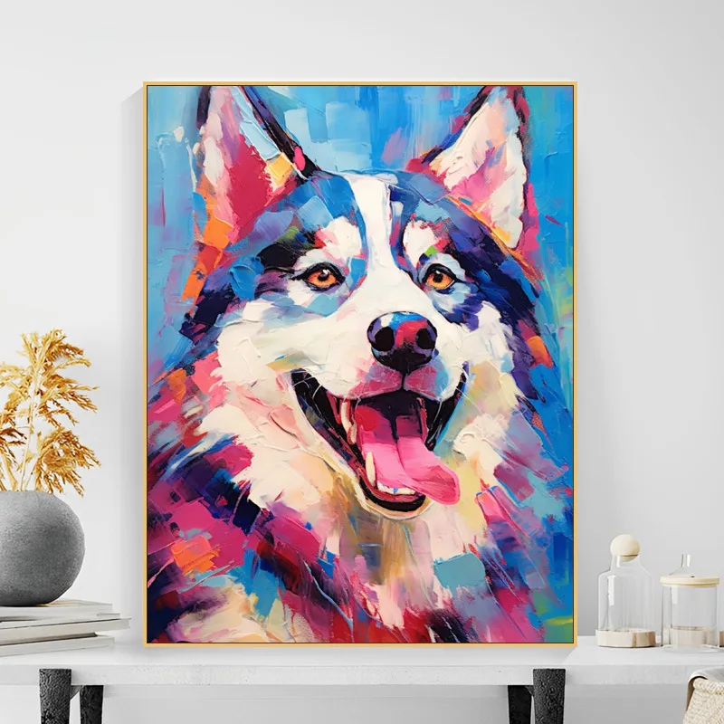 Dijital yağlıboya pet köpek hayvan sevimli köpek el-boyalı asılı boyama