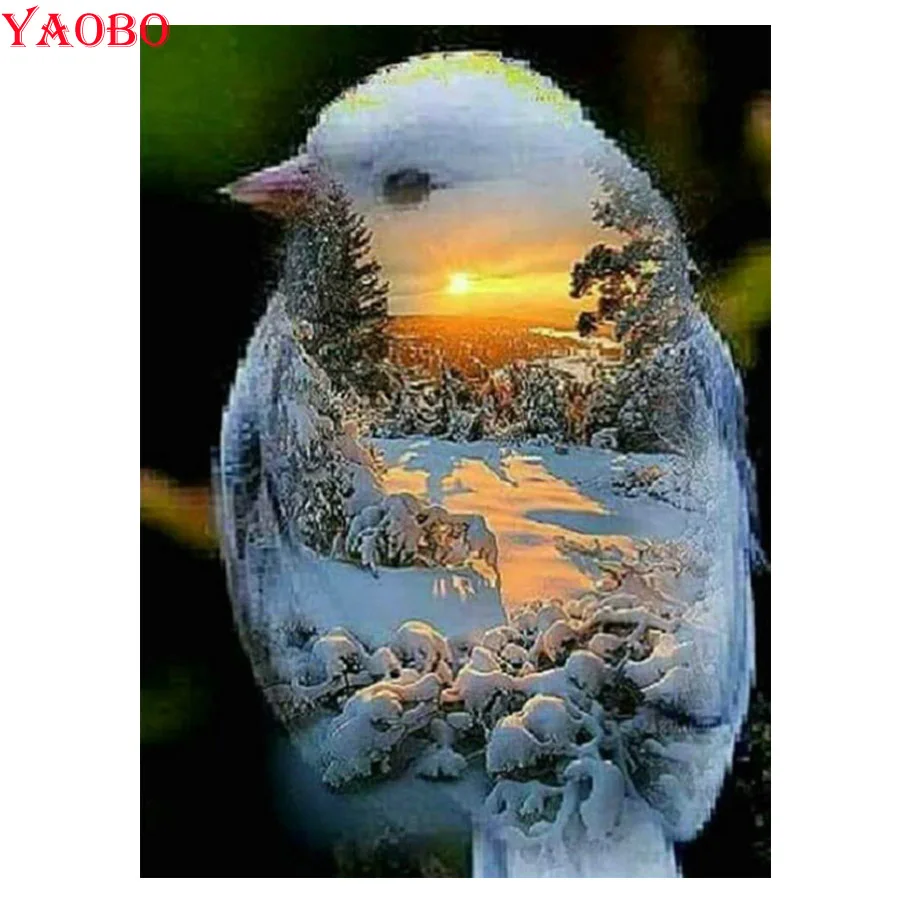 5d Elmas Nakış Soyut kuş kış kar sahne Elmas Boyama Çapraz Dikiş DİY Tam Kare Çapraz Dikiş Tam Ekran