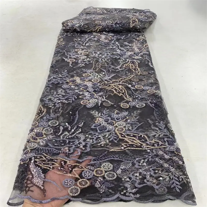 El yapımı Boncuklu Dantel Kumaş Altın Nakış Fransız Dantel düğün elbisesi İşlemeli Aqua Tül Kumaş