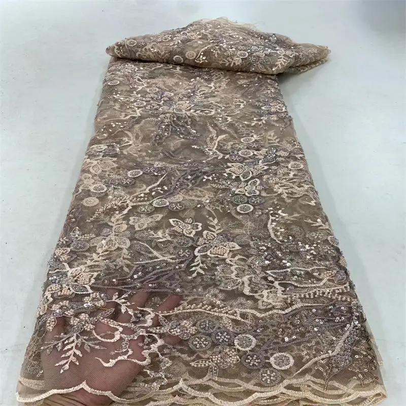 El yapımı Boncuklu Dantel Kumaş Altın Nakış Fransız Dantel düğün elbisesi İşlemeli Aqua Tül Kumaş