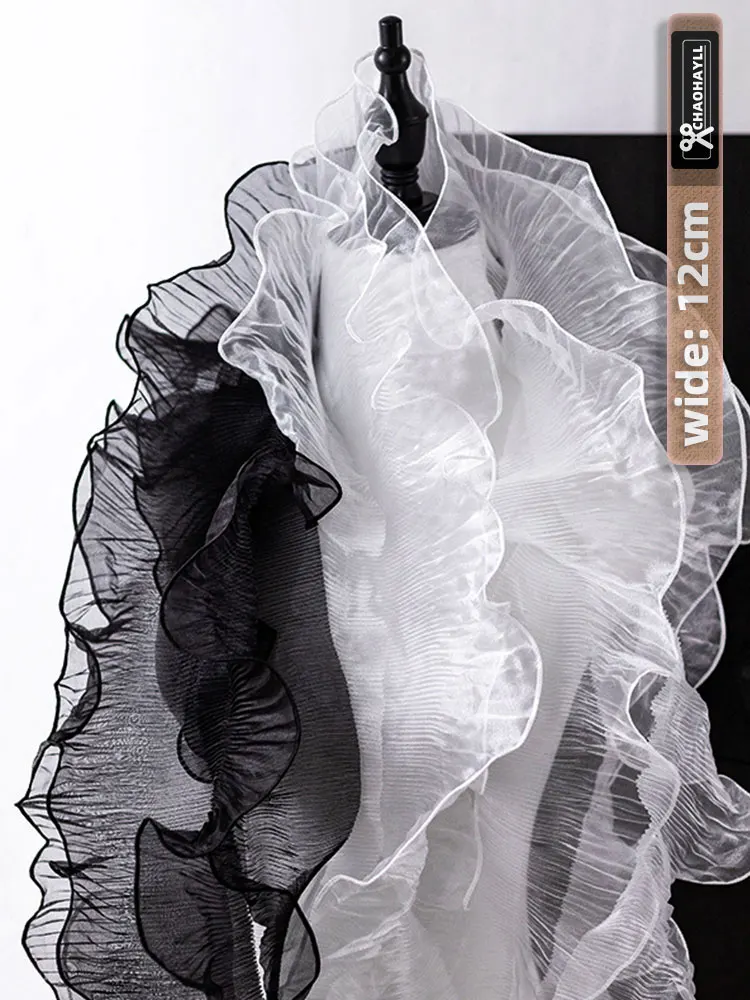 1 Yard 12CM Geniş Tül 3D Örgü Dantel Kumaş Saçak Trim Parti Düğün Akşam Elbise Fırfır Manşetleri Dikiş Aksesuarları Afrika