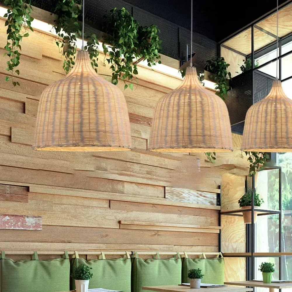 Ev Otel Restoran Rattan Abajur El Dokuma Hasır Doğal Bambu Rattan Aydınlatma Büyük kolye ışık avize lamba