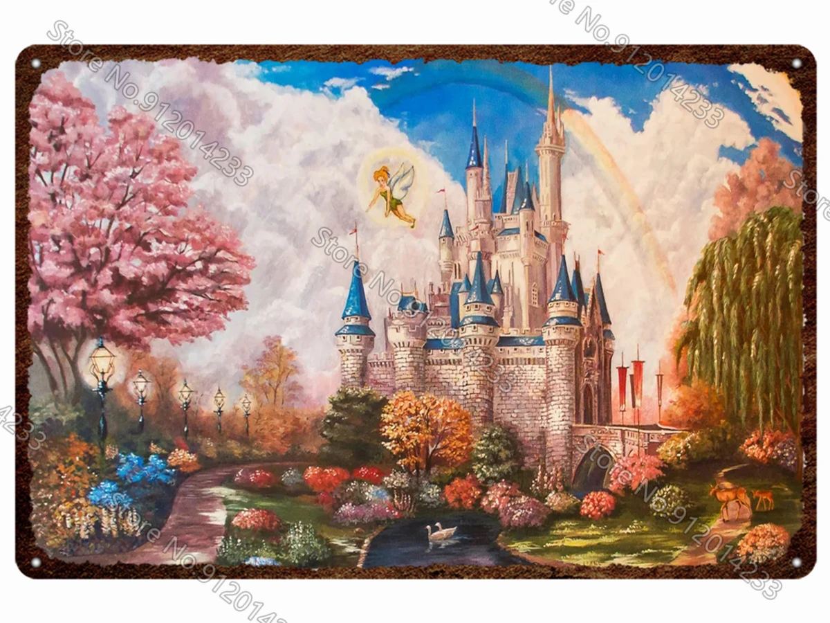 Disney Fantezi Kale Manzara Metal İşaretleri Disneyland Mickey ve Minnie Metal Tabela Retro Demir Plaka Ev Dekorasyon için