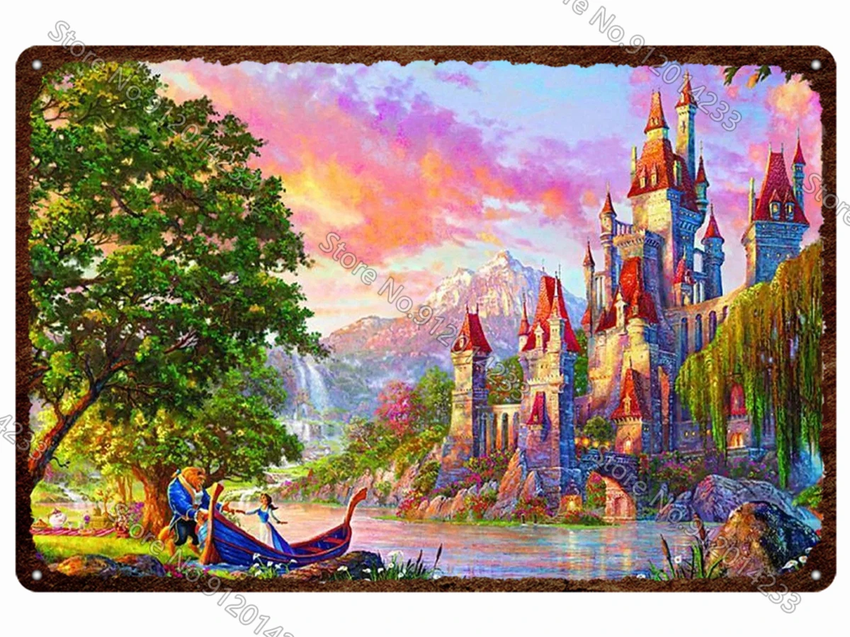 Disney Fantezi Kale Manzara Metal İşaretleri Disneyland Mickey ve Minnie Metal Tabela Retro Demir Plaka Ev Dekorasyon için