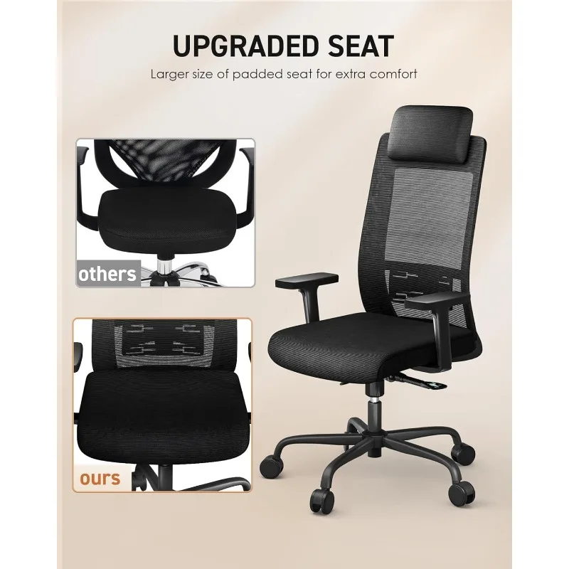 CAPOT Ergonomik Ofis Koltuğu Masa Sandalyeleri-Herhangi Bir Açıda Eğim Kilidi 90°-130°, Büyük Ayarlanabilir Koltuk Başlığına Sahip Fileli Ergonomik Sandalye