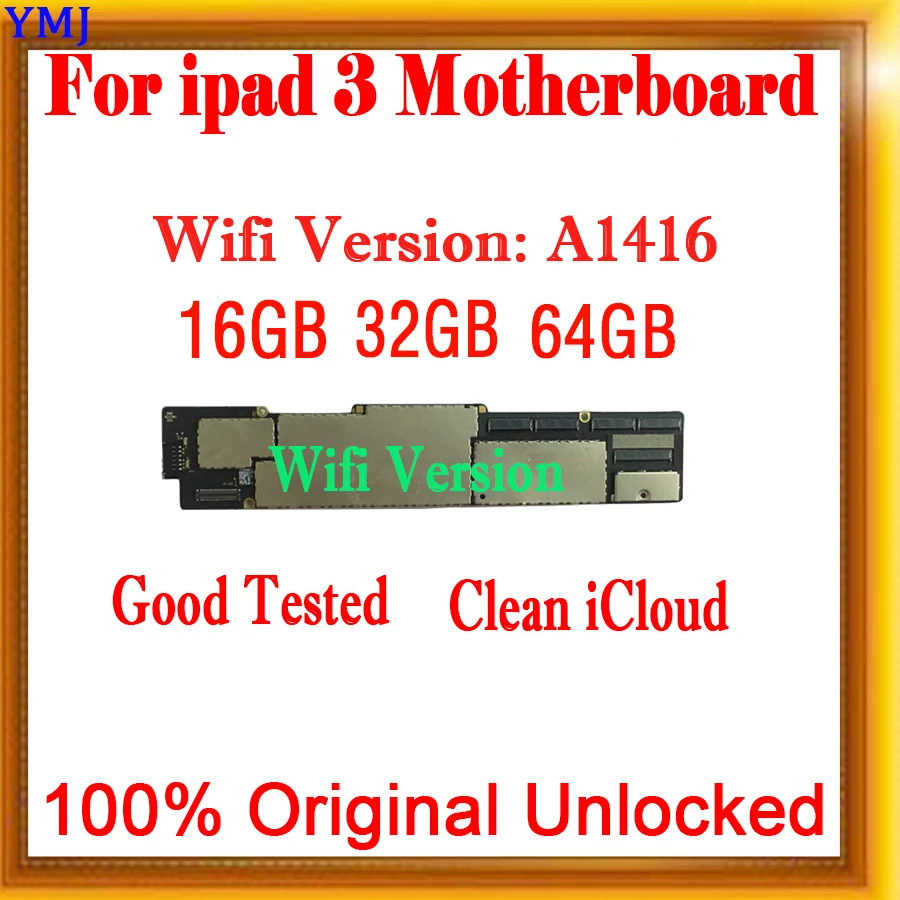 Orijinal Unlocked Anakart için iPad 3, İOS Sistemi İle, WiFi, WiFi + Hücresel, 3G Sürümü, Anakart, 16GB, 32GB, 64GB Test
