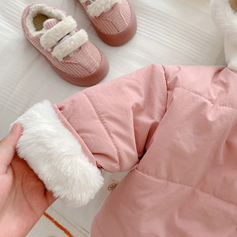 Bebek Polar Giyim Çocuklar Kalınlaşmış sıcak tutan kaban Kış Erkek Kız Ceketler çocuk Katı Kapşonlu Pamuklu Giysiler Soğuk Palto