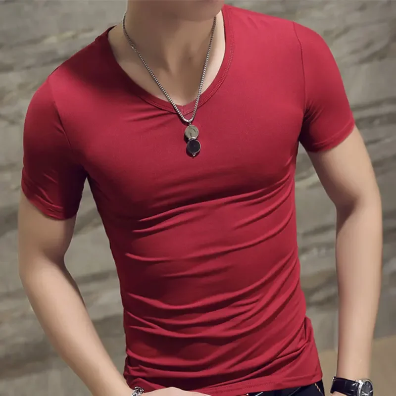 A2556 Moda Spor V Boyun kısa kollu tişört Yaz Rahat Spor Düz Renk Üstleri Artı Boyutu İnce Polyester T-Shirt