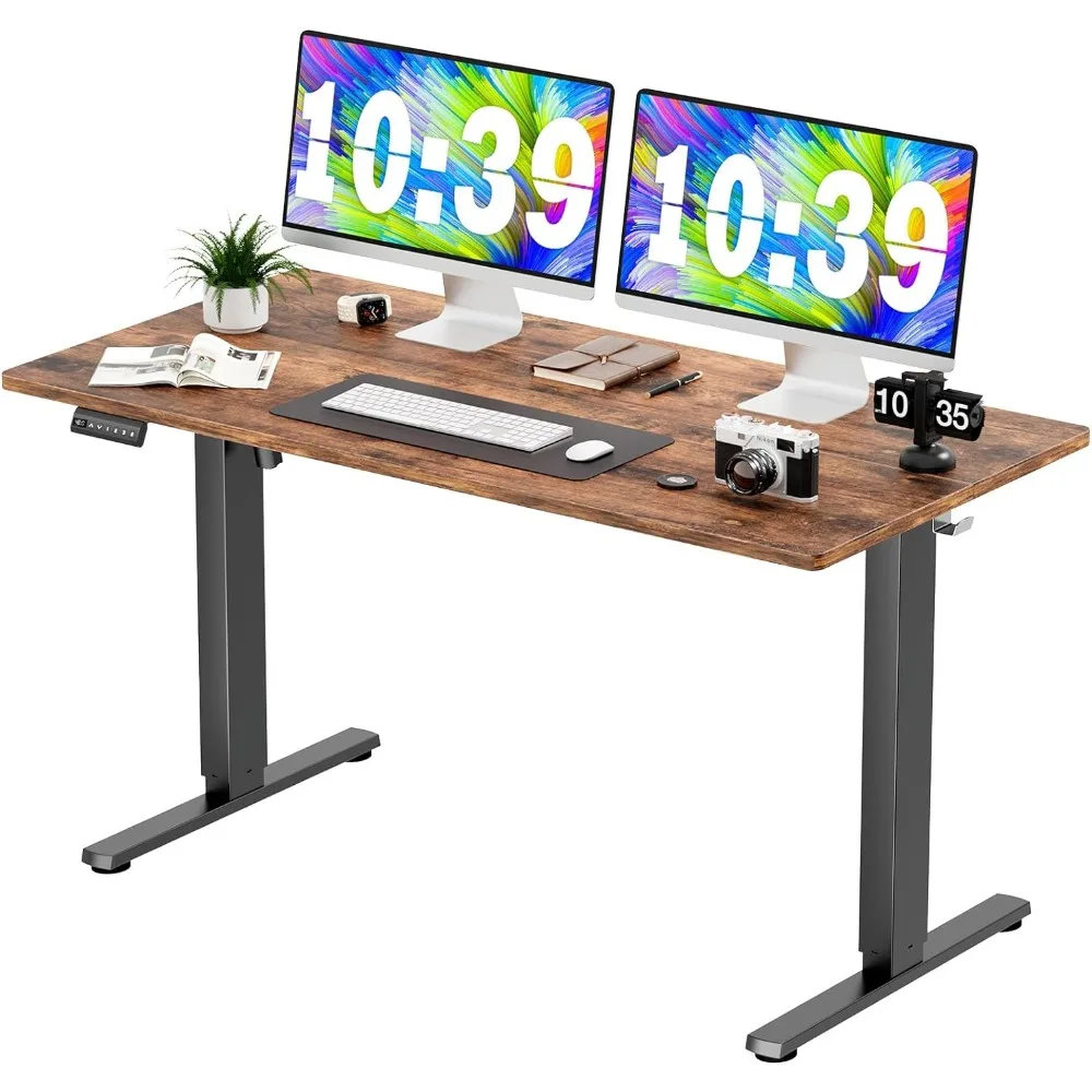Bilgisayar masası, 55x24 inç ayarlanabilir yükseklik kaldırma ofis masası, ekleme kartı, 2 kanca ve tel delikli, bilgisayar masası