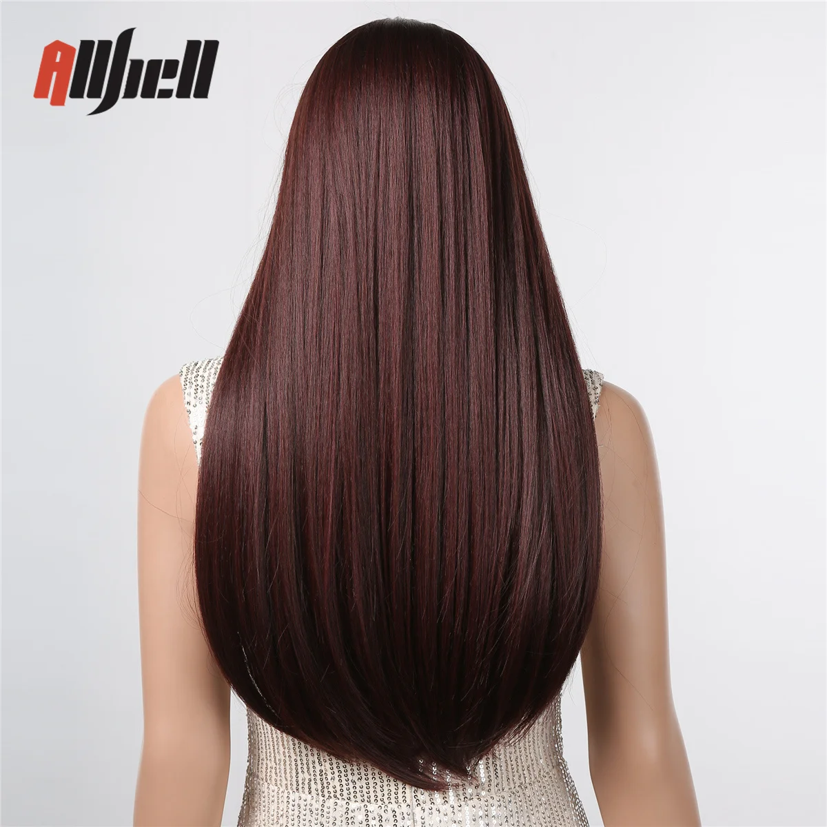 Sentetik Koyu Mor Uzun Düz kahküllü peruk Kırmızı Kahverengi Cosplay Günlük Peruk Siyah Kadınlar için Doğal Saç İsıya Dayanıklı