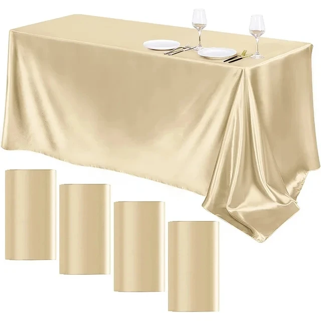 Dikdörtgen düğün saten masa örtüsü pürüzsüz altın rengi pürüzsüz masaüstü özelleştirme
