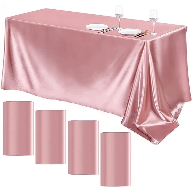Dikdörtgen düğün saten masa örtüsü pürüzsüz altın rengi pürüzsüz masaüstü özelleştirme
