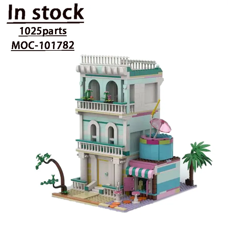 MOC-101782 Okyanus Sokak Görünümü Alter Plaj Evi Montaj Ekleme Yapı Taşı Modeli 1025 Parçaları çocuk Doğum Günü Oyuncak Hediye