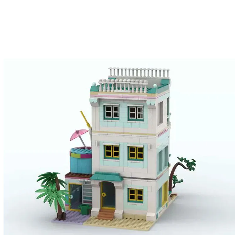 MOC-101782 Okyanus Sokak Görünümü Alter Plaj Evi Montaj Ekleme Yapı Taşı Modeli 1025 Parçaları çocuk Doğum Günü Oyuncak Hediye