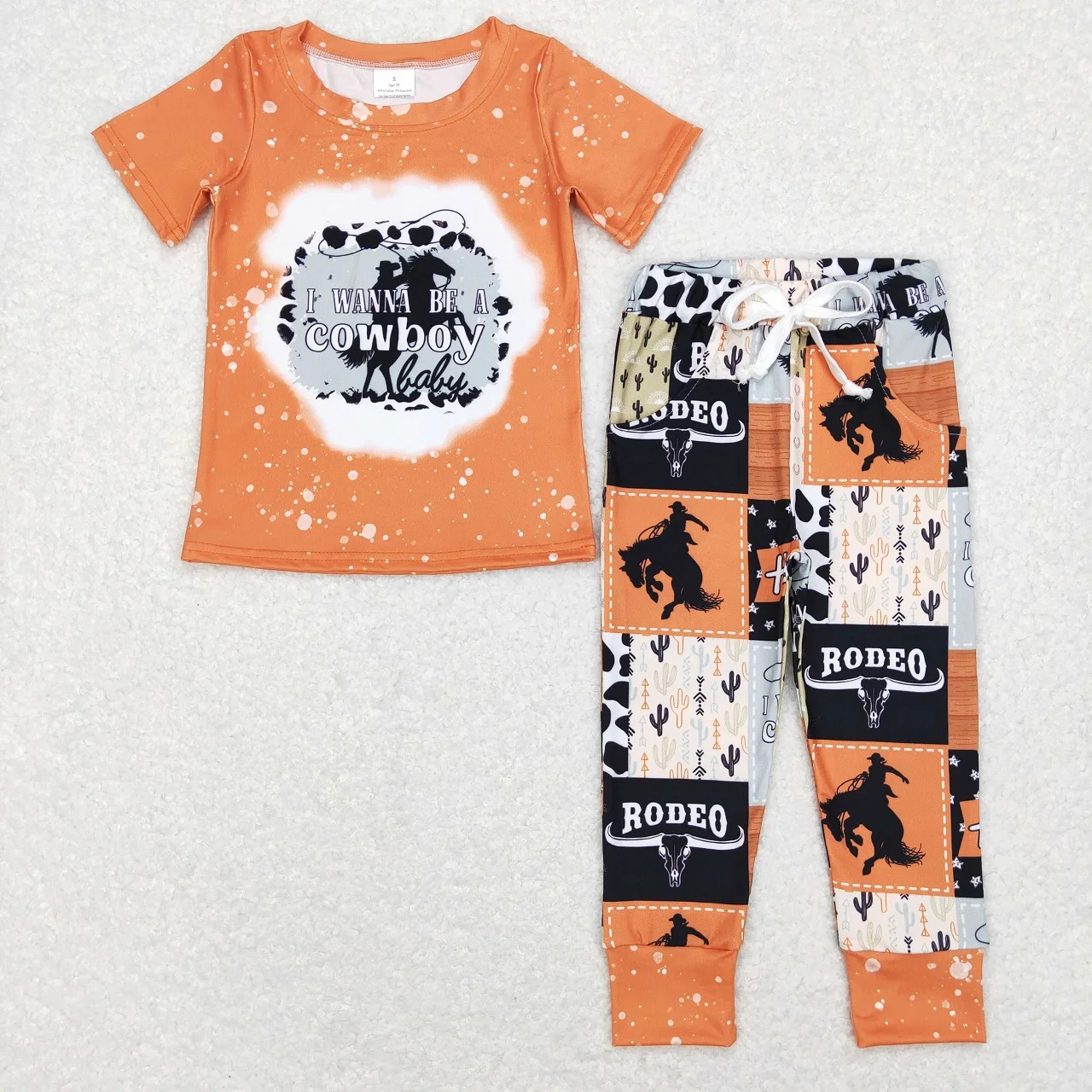 Toptan Erkek bebek Kıyafeti Yürümeye Başlayan Kısa Kollu Rodeo T-shirt Çocuklar Kaktüs İnek Atlar cep Pantolon Bebek Çocuk Batı Seti