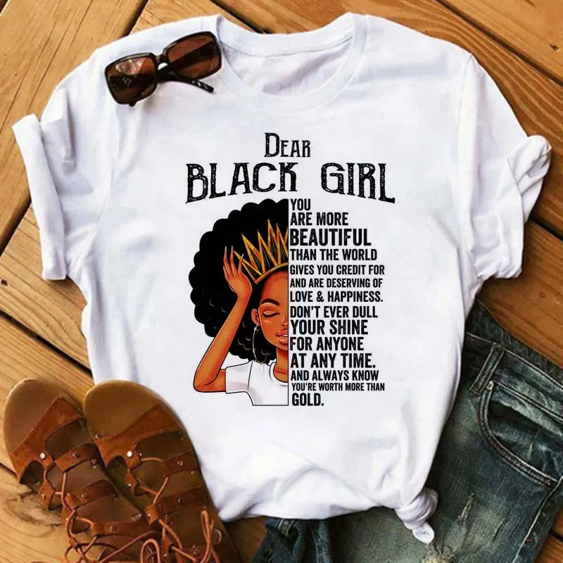 Maycaur Kadınlar Güzel Afrika Beyaz Komik Baskı T Shirt Kız Siyah Kraliçe Harajuku Ulzzang Kawaii 90s Kısa Kollu Elbise