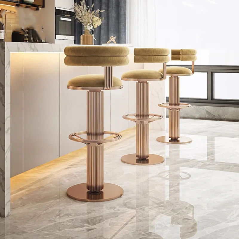 Lüks güzellik bar sandalyeleri Sayacı Döner Modern Kadife Bar Tabureleri İskandinav Rahat Sillas De Bar Altaş Restoran Mobilyaları