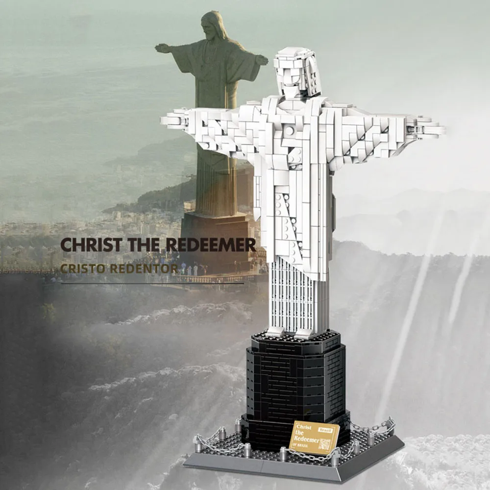 Dünyaca Ünlü Modern Mimari Cristo Redentor Rio De Janeiro Brezilya Yapı Taşı İsa Araya Modeli tuğla oyuncaklar Hediyeler İçin