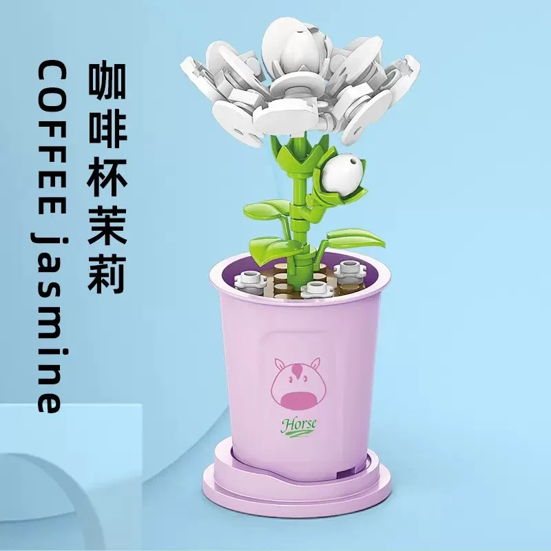 12 Stilleri Süt çay bardağı Yapı Taşları Çiçek Buketi Saksı DIY Tuğla Yaratıcı Tasarım Dekor Oyuncaklar Çocuklar İçin noel hediyesi