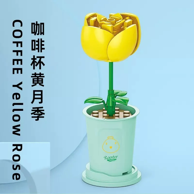 12 Stilleri Süt çay bardağı Yapı Taşları Çiçek Buketi Saksı DIY Tuğla Yaratıcı Tasarım Dekor Oyuncaklar Çocuklar İçin noel hediyesi