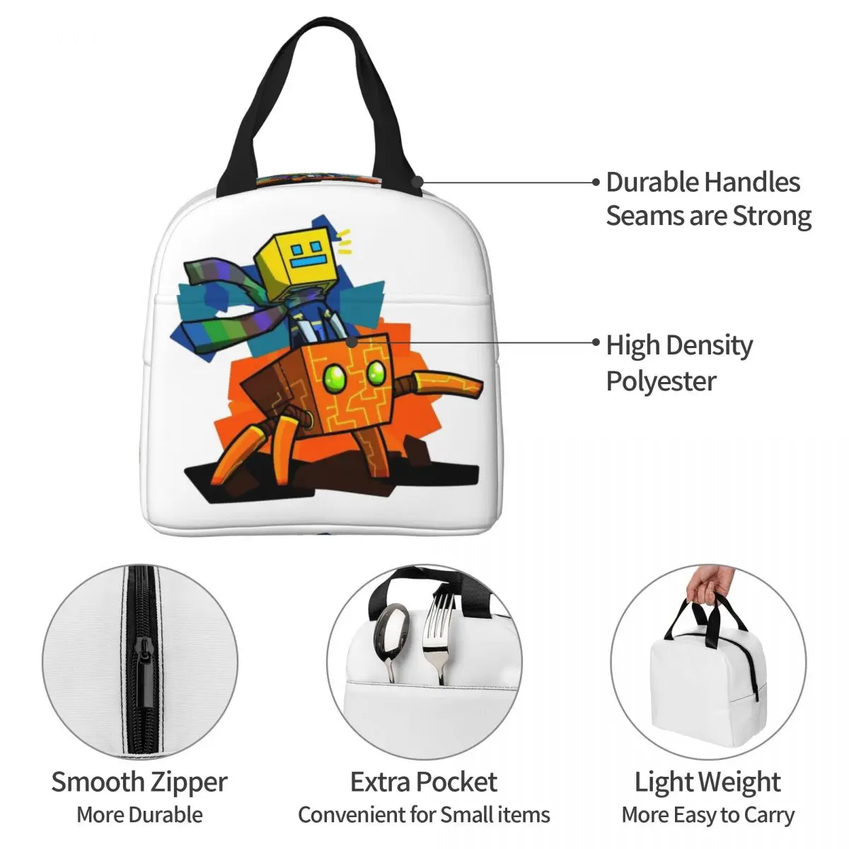 Geometri Küp Dash Oyun Simgesi Yüz Yalıtımlı Öğle Yemeği soğutucu çanta Çanta yemek kutusu Sızdırmaz Tote yemek kabı Çalışma Açık