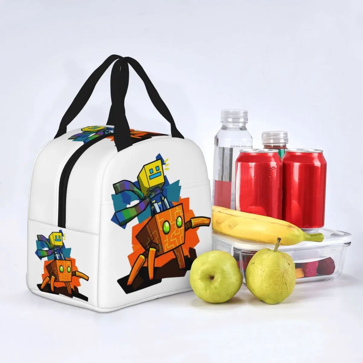 Geometri Küp Dash Oyun Simgesi Yüz Yalıtımlı Öğle Yemeği soğutucu çanta Çanta yemek kutusu Sızdırmaz Tote yemek kabı Çalışma Açık