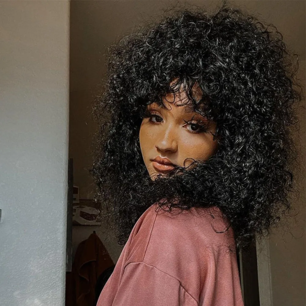 Afro Kinky Kıvırcık kahküllü peruk 1. 5X3 Jerry Kıvırcık Tutkalsız Peruk Jerry Kıvırcık Peruk Dantel Peruk Kadınlar İÇİN Brezilyalı insan saçı