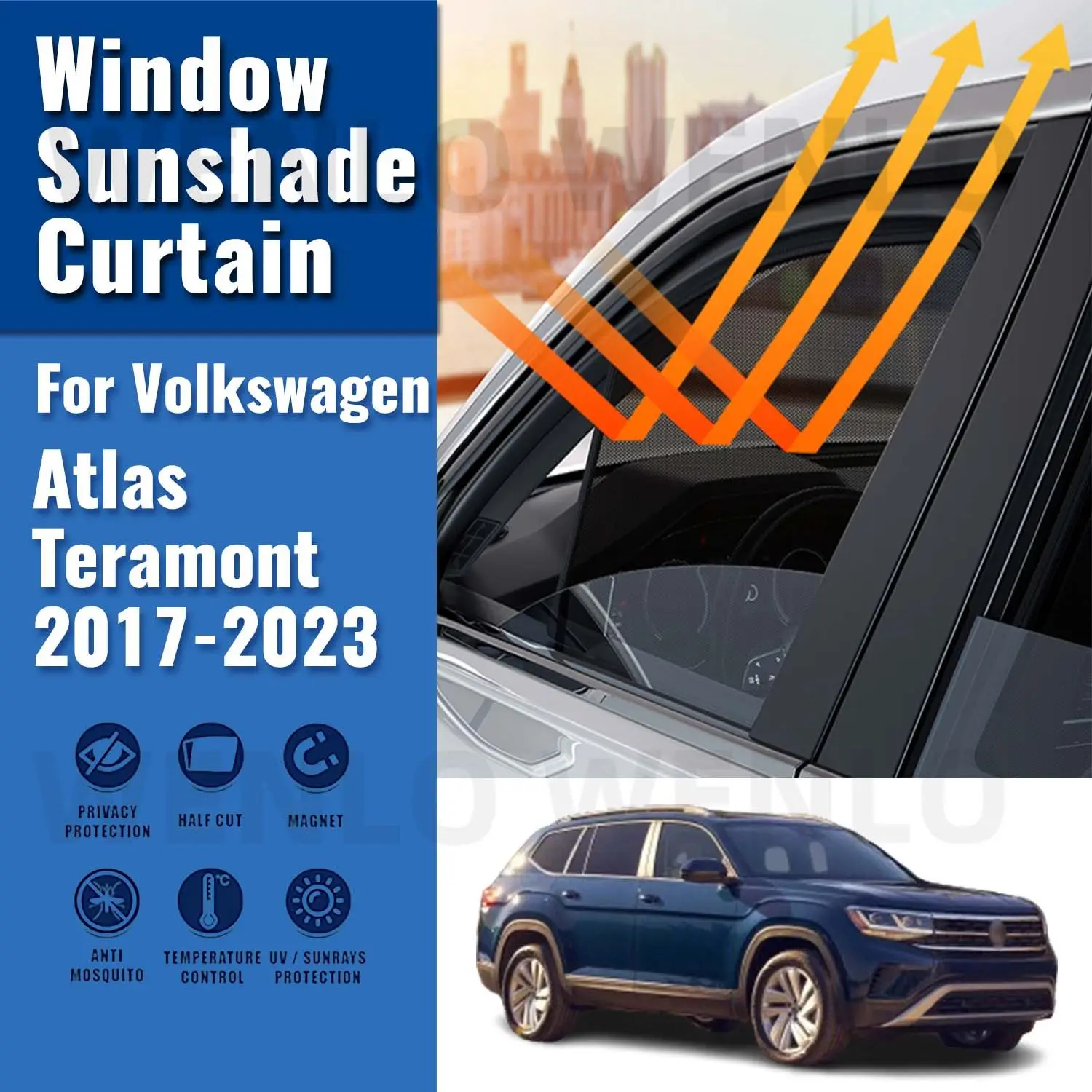 VW Atlas Teramont 2017-2023 Yan Pencere Güneş Gölge Siperliği Manyetik araba güneşliği Ön Arka Cam Çerçeve Perdeler Kalkan