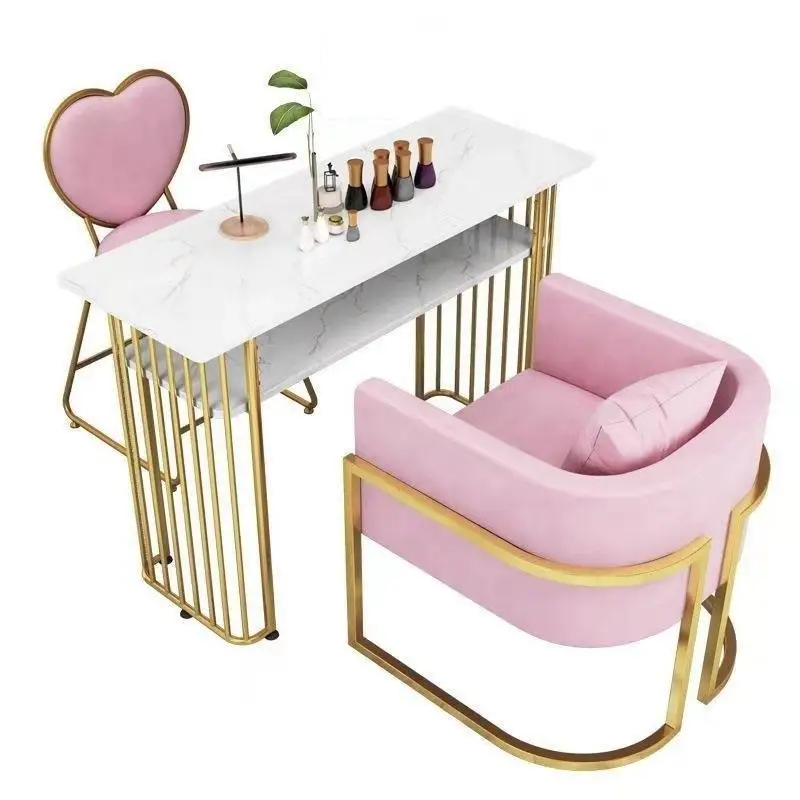 Fantezi beyaz masa ekipmanları yüksek salon mobilyaları manikür tabure toz toplayıcı bar led ışığı ve sandalye seti üçlü tırnak masası