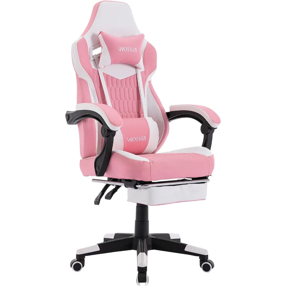 Yüksek Geri oyun sandalyeleri PVC Deri Ergonomik oyuncu sandalyesi Ayarlanabilir Kafalık İle Bel Desteği Ofis / Ev için (Pembe) masa