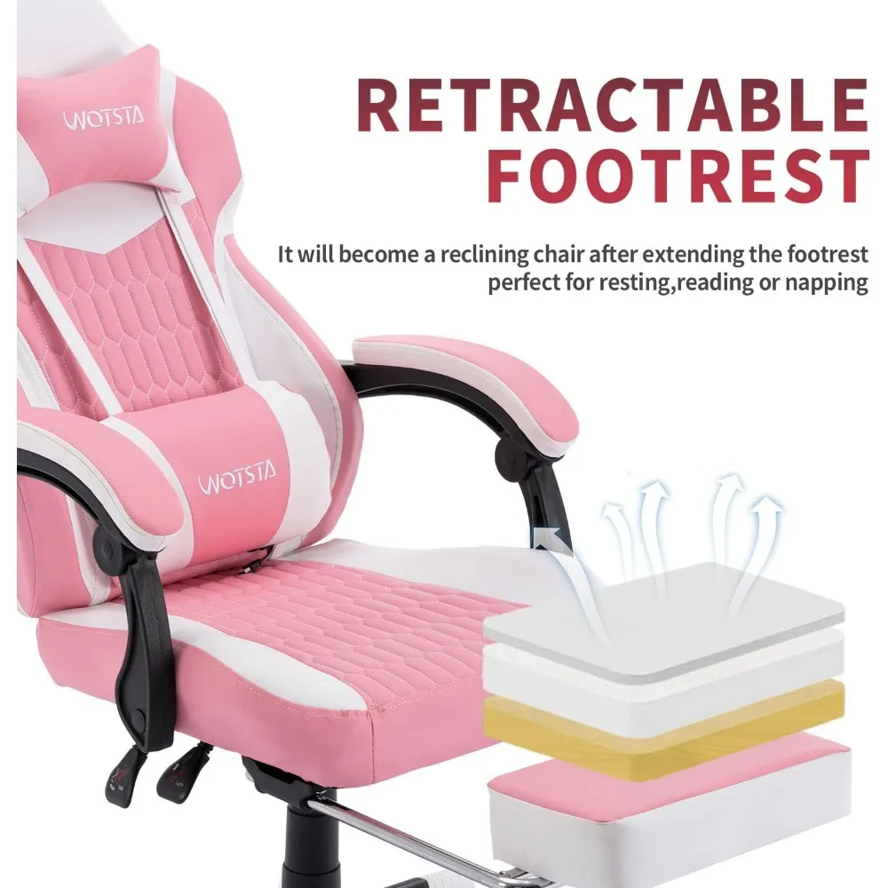 Yüksek Geri oyun sandalyeleri PVC Deri Ergonomik oyuncu sandalyesi Ayarlanabilir Kafalık İle Bel Desteği Ofis / Ev için (Pembe) masa