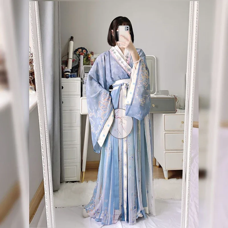 Çin Hanfu Elbise Kadınlar Antik Geleneksel Hanfu Kadın Karnaval Cosplay Kostüm Mavi ve Mor Hanfu Dans Elbise Artı Boyutu XL