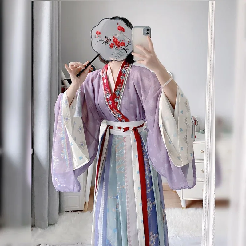 Çin Hanfu Elbise Kadınlar Antik Geleneksel Hanfu Kadın Karnaval Cosplay Kostüm Mavi ve Mor Hanfu Dans Elbise Artı Boyutu XL