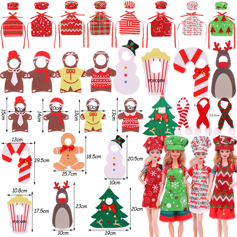 Kawaii dokunmamış Noel Ağacı, Kardan Adam, Aşçı Şapka, Önlük, Yüz Maskesi göz bandı Barbie ve 30Cm Noel oyuncak bebek giysileri Oyuncak Aksesuarları