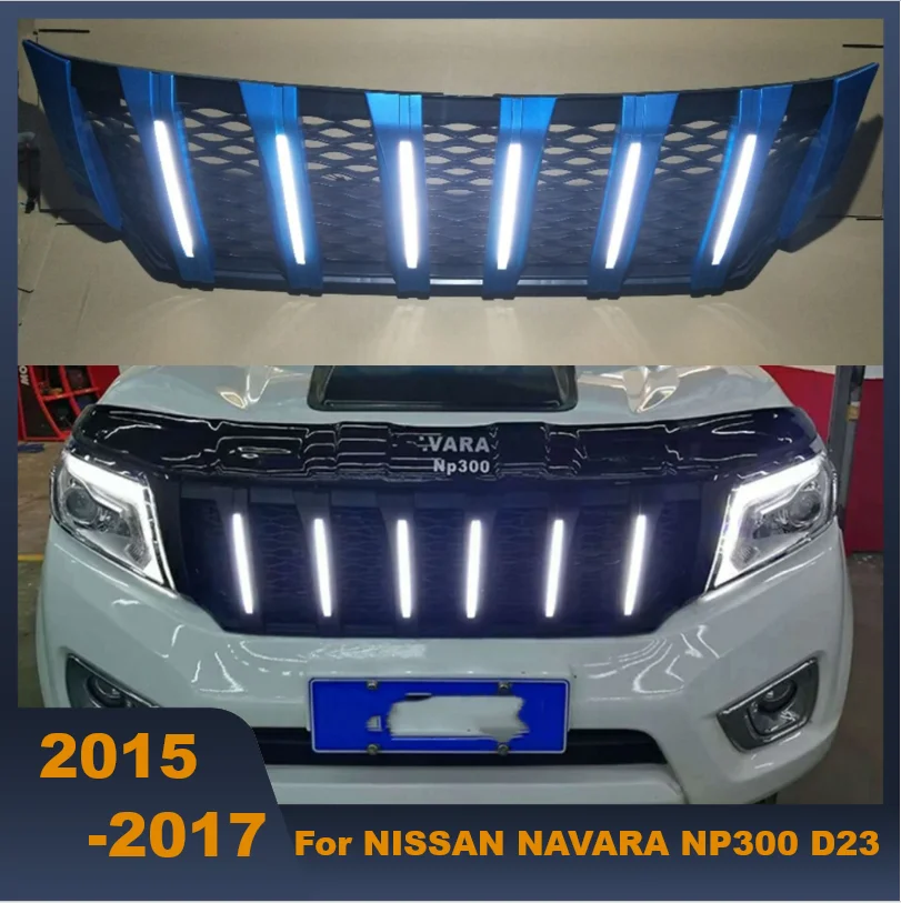 ABS ön orta ızgara Yarış İzgaralar LED ışıkları ile Fit NİSSAN NAVARA için NP300 D23 2015-2017