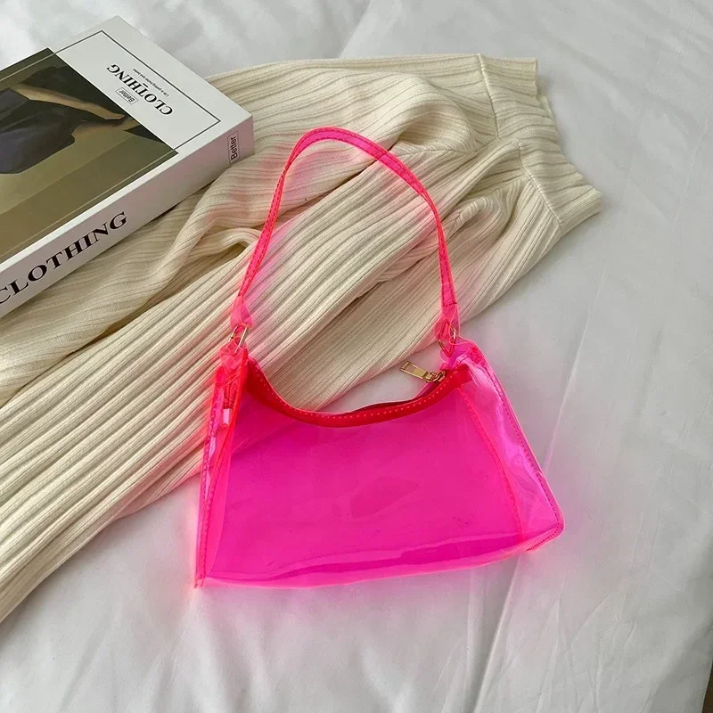 Moda Bağbozumu Şeffaf Jöle Çanta Kadın Kızlar omuz çantaları Zarif Akşam Çanta Taşınabilir cep telefonu Ruj Çanta Tote