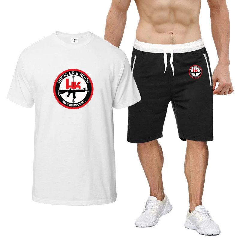 2023 Hk Heckler Koch Hiçbir Uzlaşma erkek Yeni Yaz Rahat Harajuku Pamuk Yuvarlak Boyun kısa kollu tişört Üstleri Şort Takım Elbise