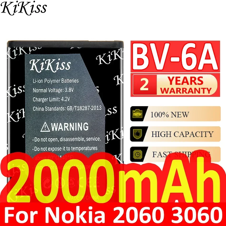 2000mAh KiKiss Güçlü Pil BV-6A BV 6A BV6A Nokia Muz 2060 3060 5250 için C5-03 8110 4G Telefon Pilleri