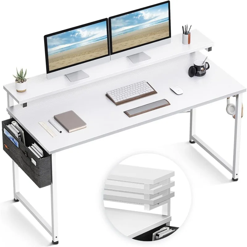 Bilgisayar Masası Ayarlanabilir Monitör Rafları, 48 inç Ev Ofis Masası Monitör Standı, Yazı Masası, Rustik Kahverengi
