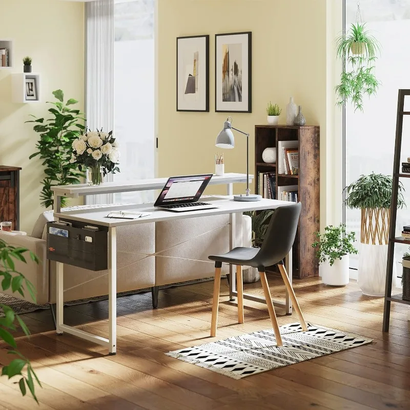 Bilgisayar Masası Ayarlanabilir Monitör Rafları, 48 inç Ev Ofis Masası Monitör Standı, Yazı Masası, Rustik Kahverengi