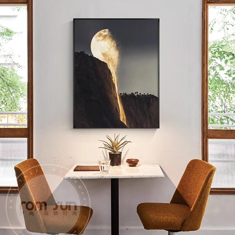 Soyut Erime Mehtap Tuval Boyama Turuncu Ay Posteri n Baskı Benzersiz Modern Dekor Duvar Sanatı Oturma Odası ıçin Moda Ev