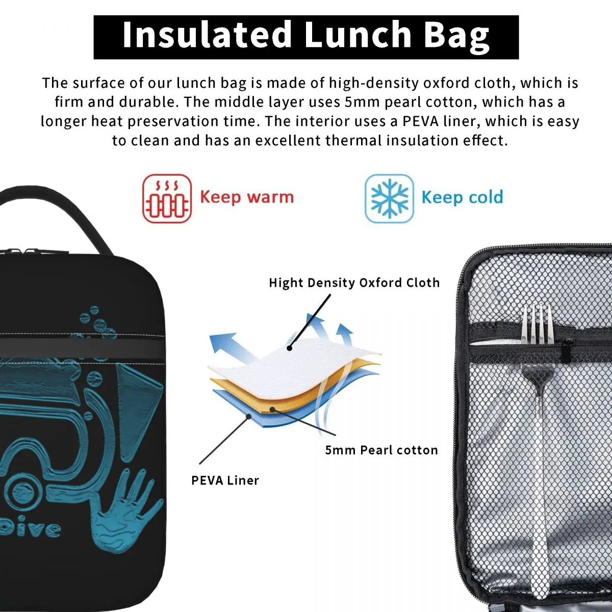 Tüplü Dalış Aqua Blues İDive OK Yalıtımlı Öğle Yemeği Çantaları Kadınlar için Yeniden Kullanılabilir Soğutucu Termal Bento Kutusu İş Okul Seyahat