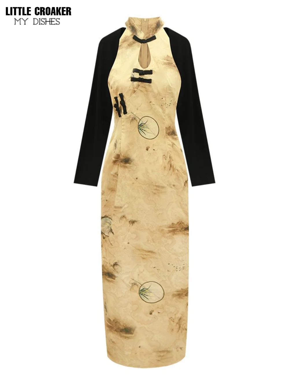Qipao Yeni Çin Tarzı Retro Çin Cheongsam kadın Yaz Qipao Uzun Baskılı Asılı Boyun Elbise İki parçalı Set