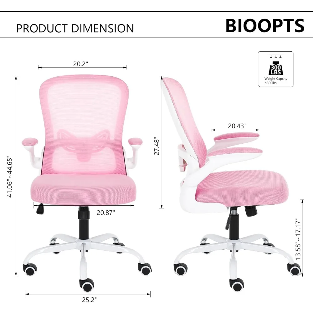 Bıoopts ofis ağ sırtlıklı sandalye Masası Flip Up Kol Dayama Bilgisayar Bel Desteği Ergonomik Ayarlanabilir Döner